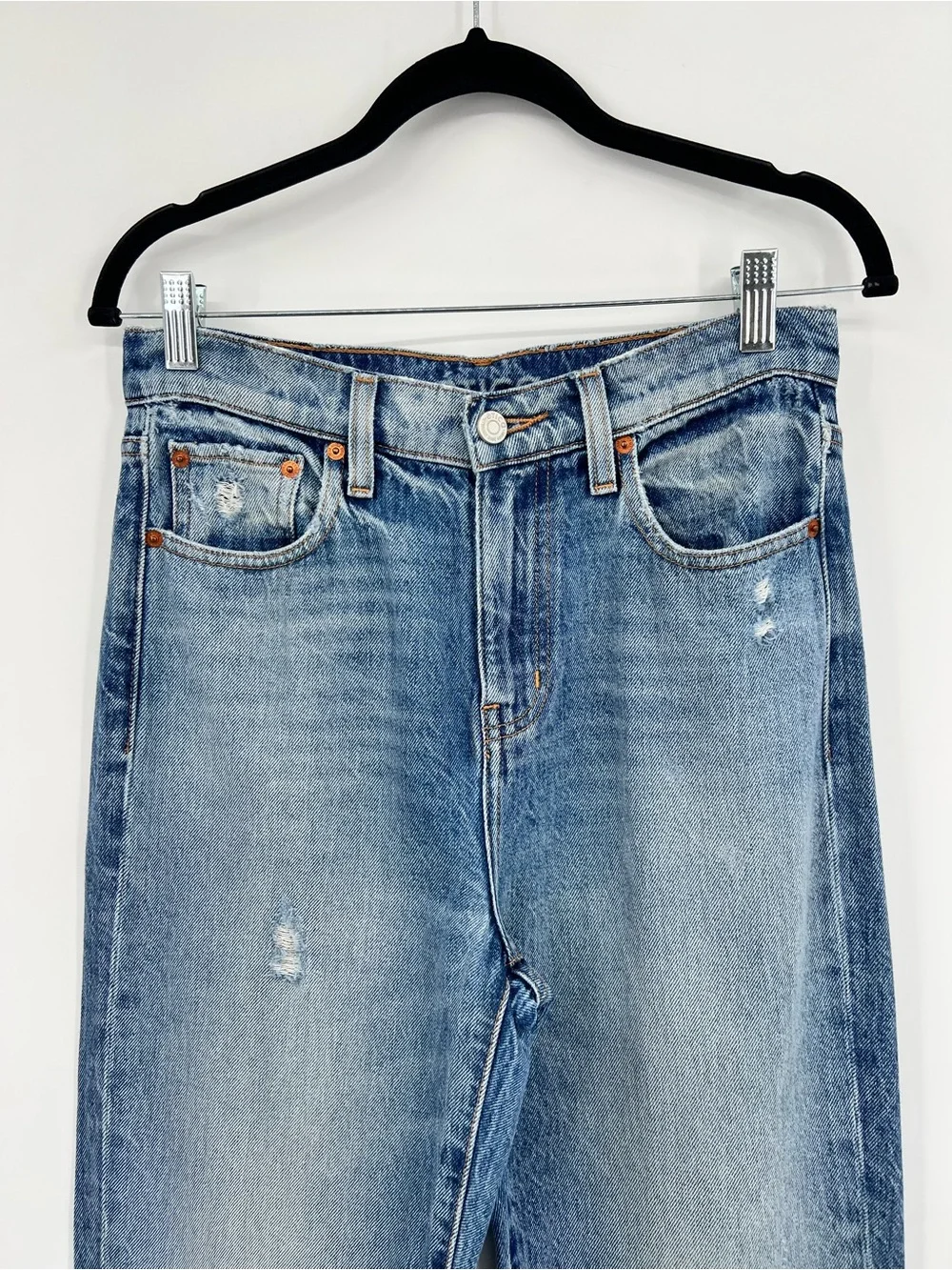 Etica Finn Venice Straight Leg High Rise Ankle Jeans Distressed Stretch Blue 26